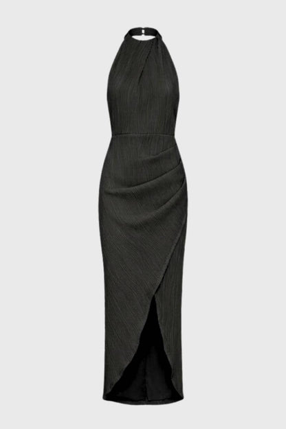 Midi Jurk Dames - Halter met Split | Getailleerde Pasvorm - Olijfgroen