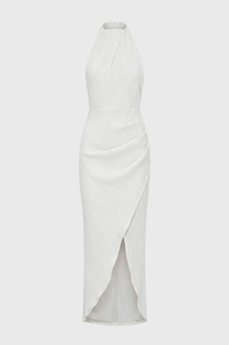 Midi Jurk Dames - Halter met Split | Getailleerde Pasvorm - Wit