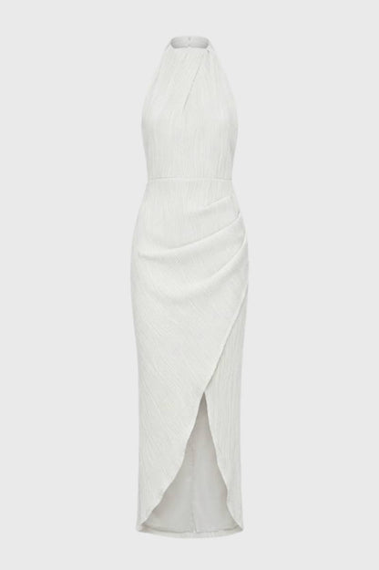 Midi Jurk Dames - Halter met Split | Getailleerde Pasvorm - Wit