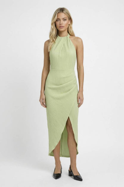 Midi Jurk Dames - Halter met Split | Getailleerde Pasvorm - Paars 