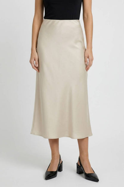 Midi Rok Dames - Elegante Hoge Taille | Vloeiende Pasvorm — Beige