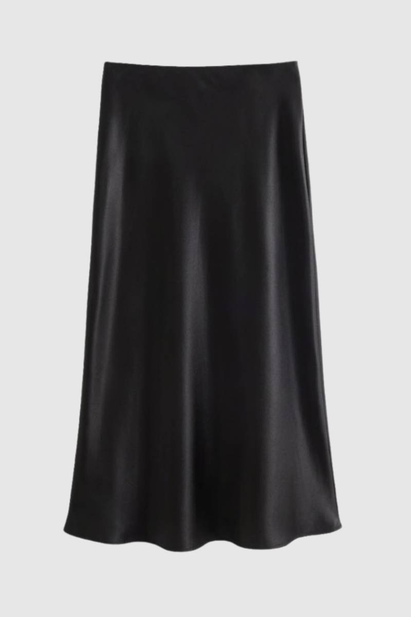 Midi Rok Dames - Elegante Hoge Taille | Vloeiende Pasvorm — Zwart