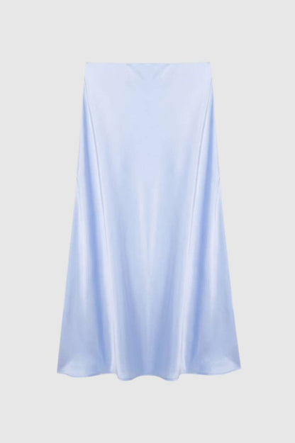 Midi Rok Dames - Elegante Hoge Taille | Vloeiende Pasvorm — Lichtblauw