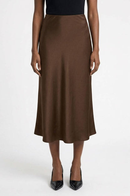 Midi Rok Dames - Hoge Taille A-Lijn | Tijdloos & Elegant — Chocolade
