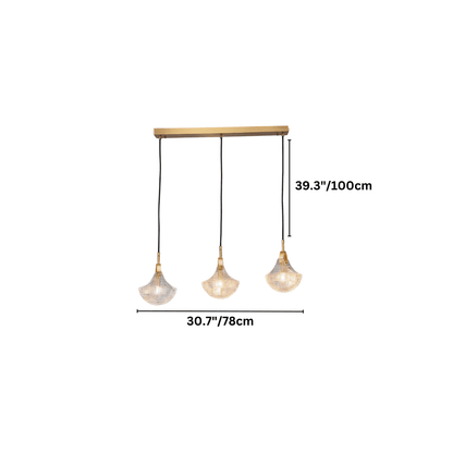 Sculpturale Hanglamp Met Drie Glazen Kappen En Warm Sfeervol Licht