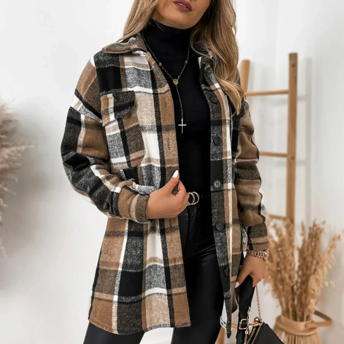 Geruite Wintermantel Oversized Trendy Mode