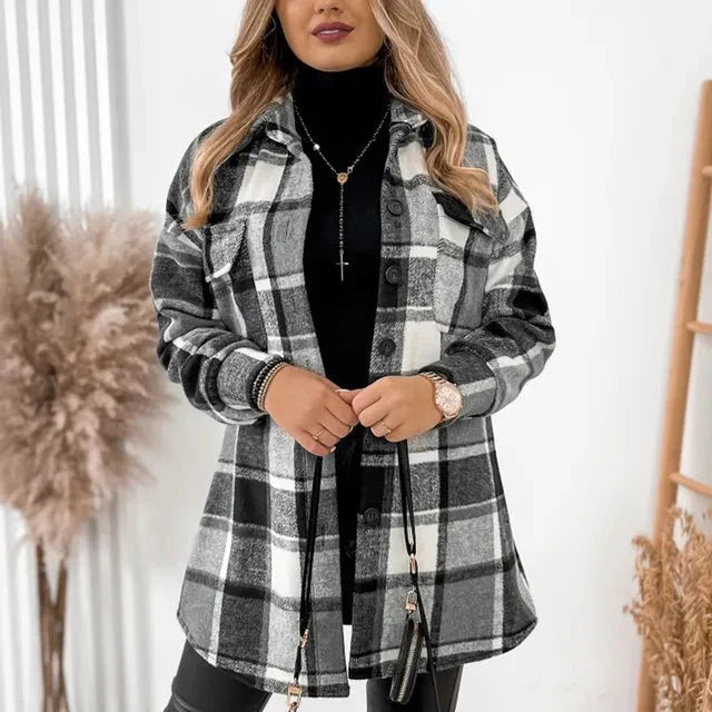 Geruite Wintermantel Oversized Trendy Mode