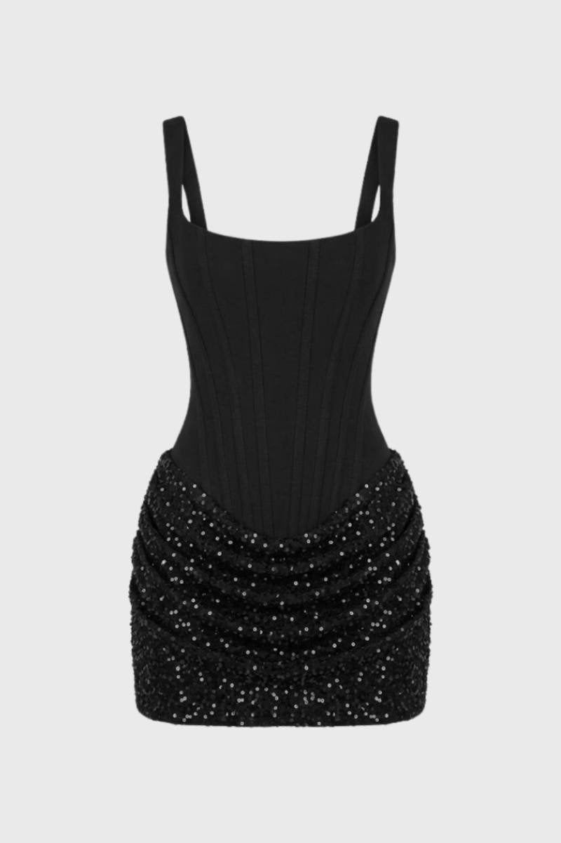 Mini Jurk Dames - Bodycon Bandeau met Pailletten | Glitter - Zwart