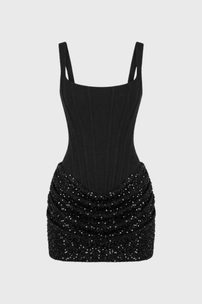 Mini Jurk Dames - Bodycon Bandeau met Pailletten | Glitter - Zwart