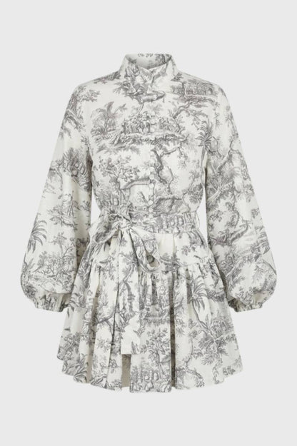 Dames Mini Jurk Elegant met Ceintuur en Wijdte Mouwen - StudioMarella