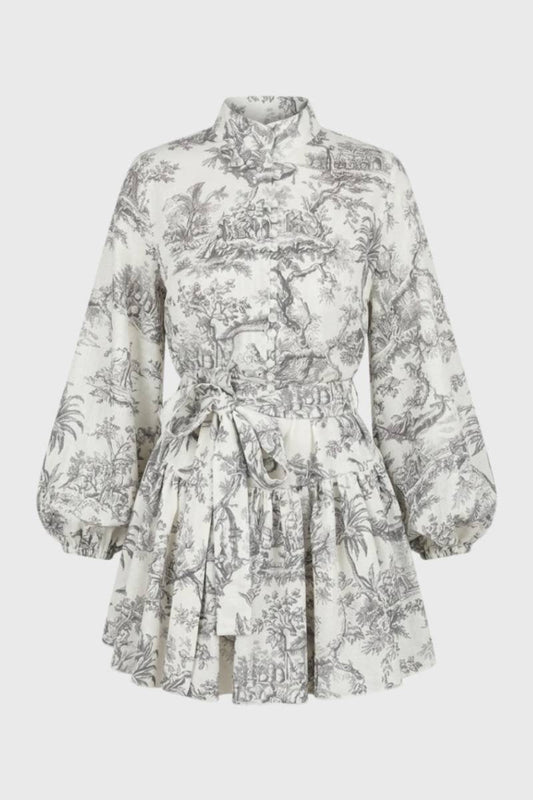 Dames Mini Jurk Elegant met Ceintuur en Wijdte Mouwen - StudioMarella