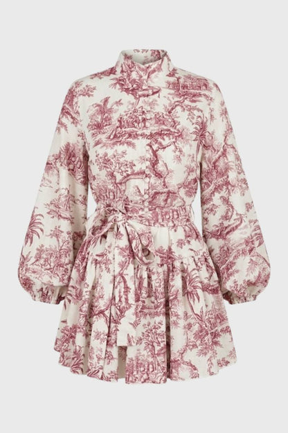 Mini Jurk Dames - Elegant met Ballonmouwen | Ceintuur — Toile Roze