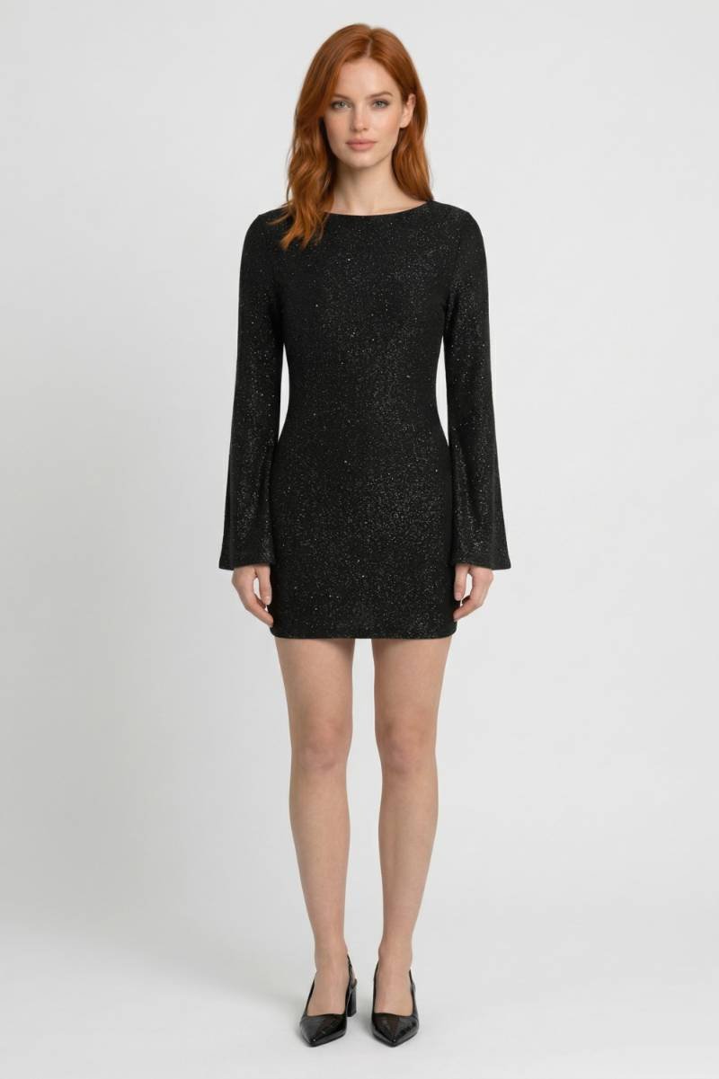 Mini Jurk Dames - Glitter met Wijde Mouwen | Feestelijk - Zwart