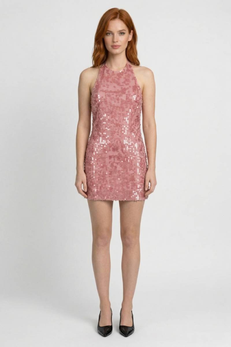 Feestelijke Mini Jurk Dames met Pailletten en Halterneck - StudioMarella