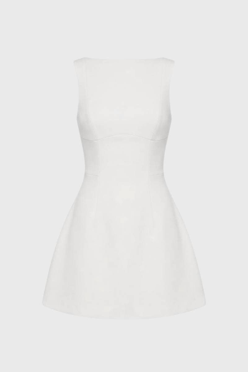 Mini Jurk Dames - Mouwloos A-Lijn met Boothals | Getailleerd - Wit