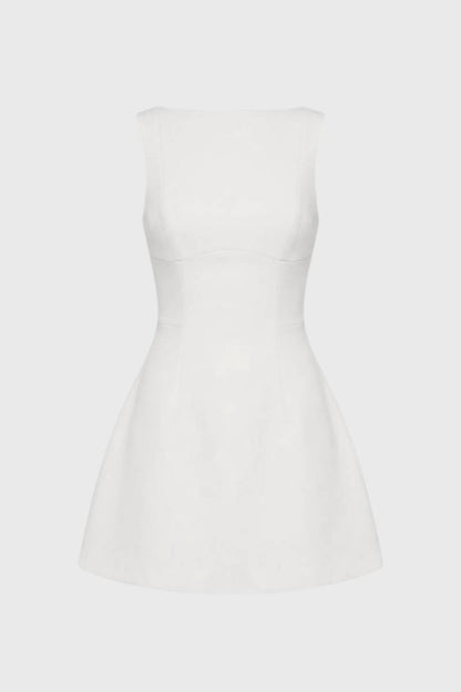 Mini Jurk Dames - Mouwloos A-Lijn met Boothals | Getailleerd - Wit
