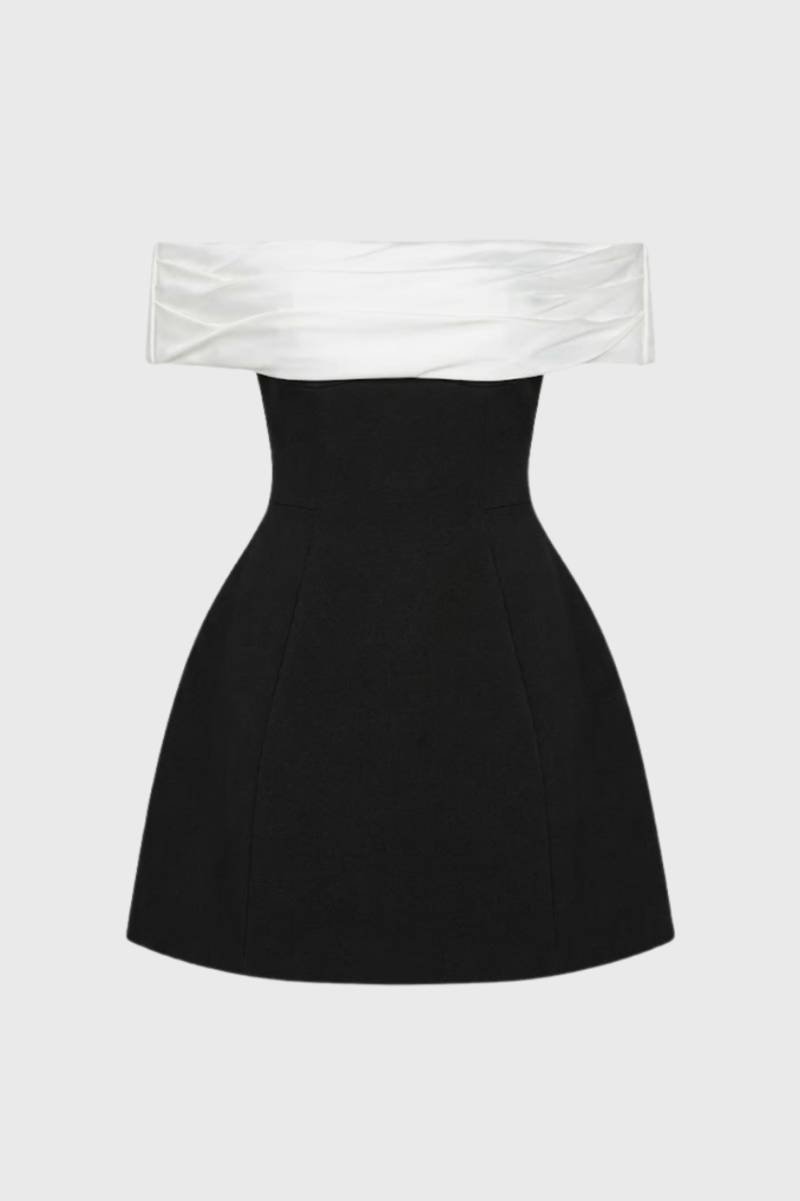 Off Shoulder Mini Jurk Dames met Contrast Details Elegant Kort - StudioMarella