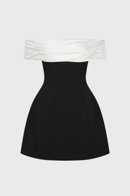Off Shoulder Mini Jurk Dames met Contrast Details Elegant Kort - StudioMarella