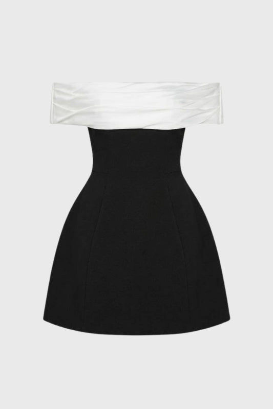 Off Shoulder Mini Jurk Dames met Contrast Details Elegant Kort - StudioMarella