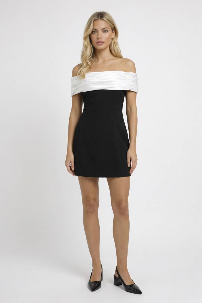 Mini Jurk Dames - Off Shoulder met Contrast Detail | Elegant - Zwart