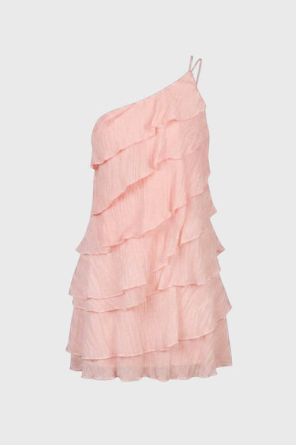 Dames Mini Jurk met Enkele Schouder Ruffles - StudioMarella