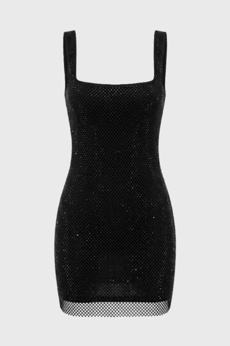 Korte Glitter Jurk Dames met Vierkante Hals Sparkle - StudioMarella