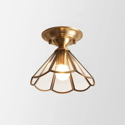 Minimalistisch Messing Plafondlamp met Geschulpte Metalen Kap – Compacte Halfsemi Plafondverlichting voor Hal en Slaapkamer
