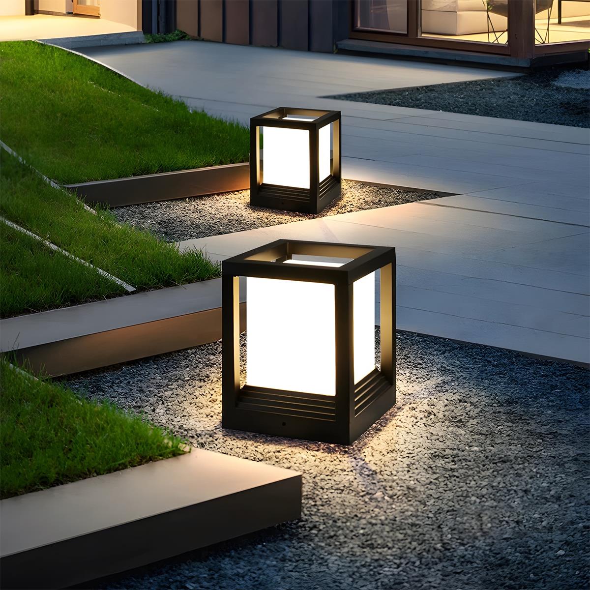 Sokkellamp Solar LED Aluminium Zwart Tuin Paal Buitenlamp Vierkant Minimalistisch Tuinverlichting Oprit Hek Sokkelverlichting Buiten