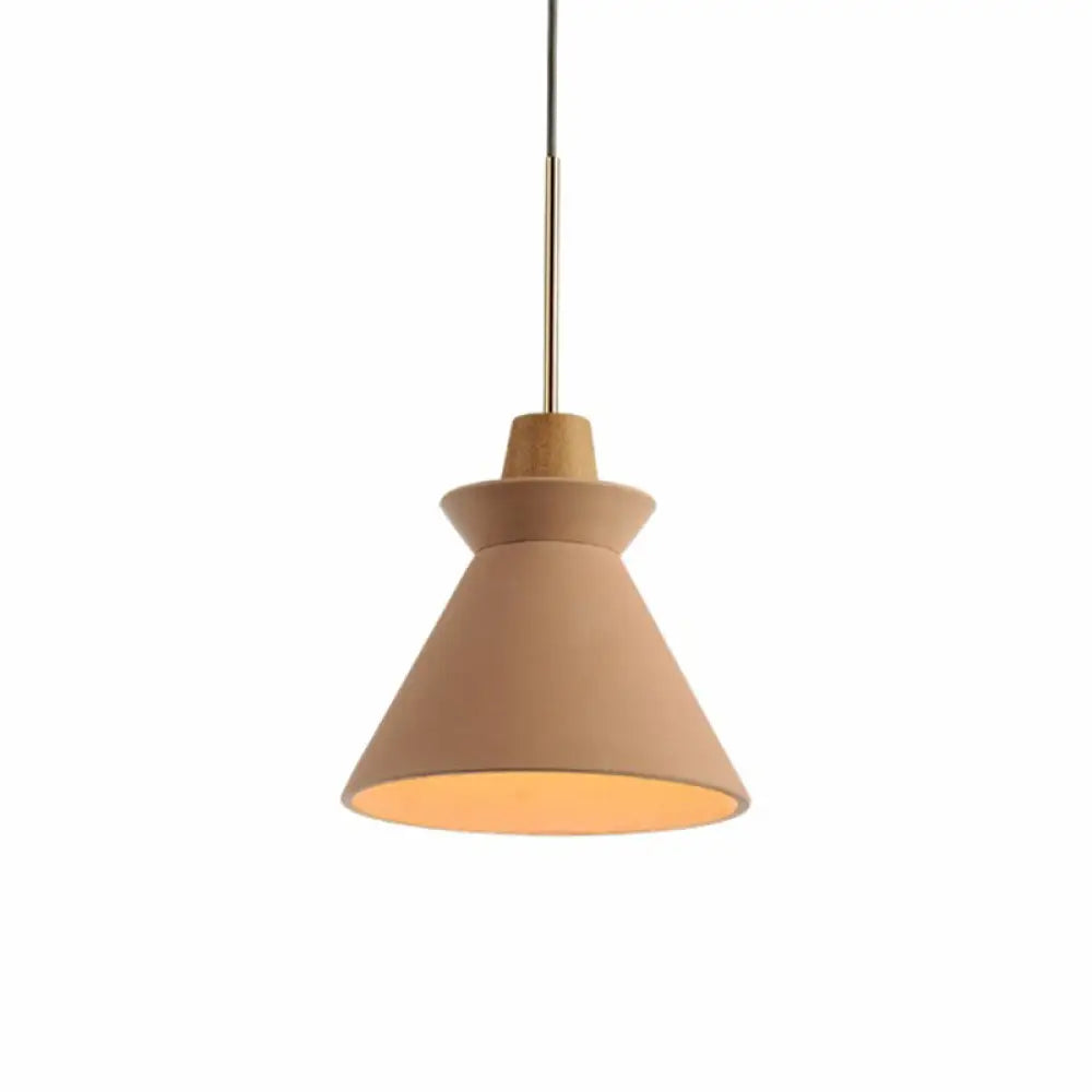Betonnen Hanglamp met Houten Armatuur – Minimalistisch Design voor Eetkamer