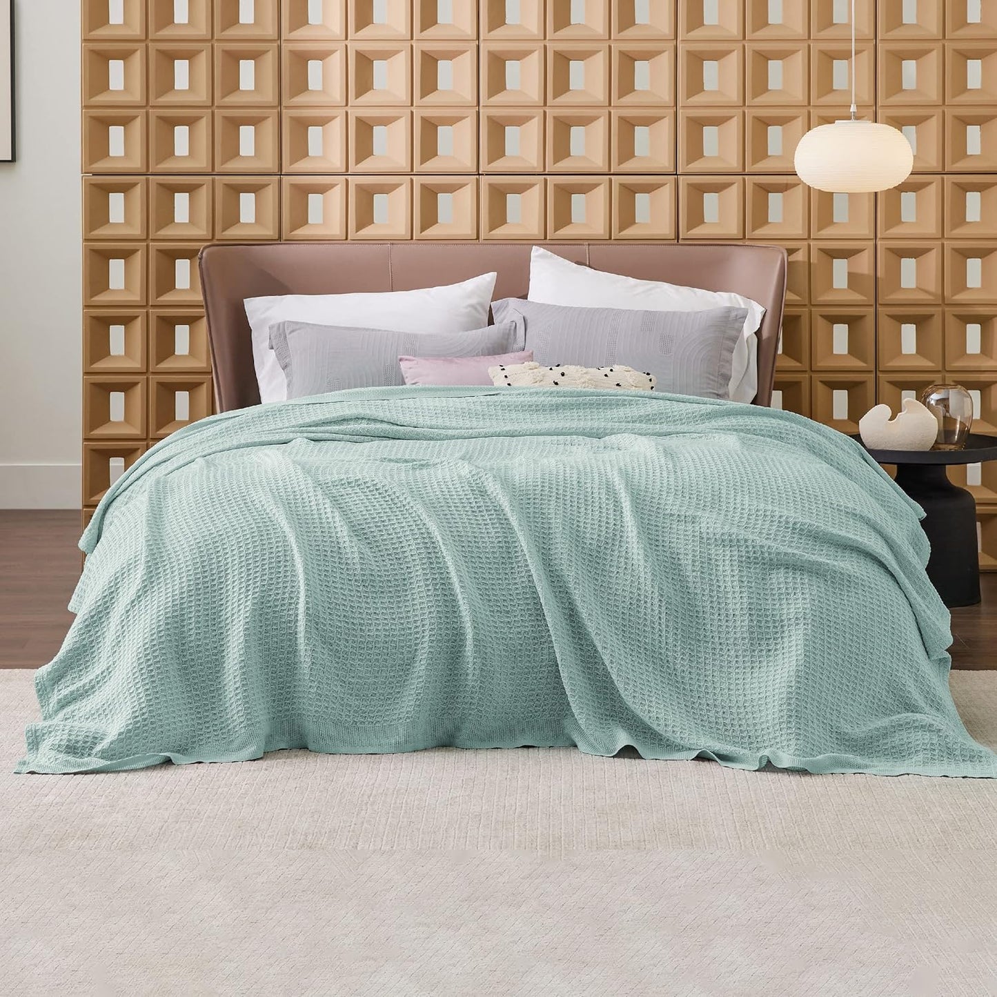 Lichtgewicht Katoenen Wafelplaid Tweepersoonsbed Zacht Ademend Deken Scandinavisch Design 90x90 cm Woonkamer