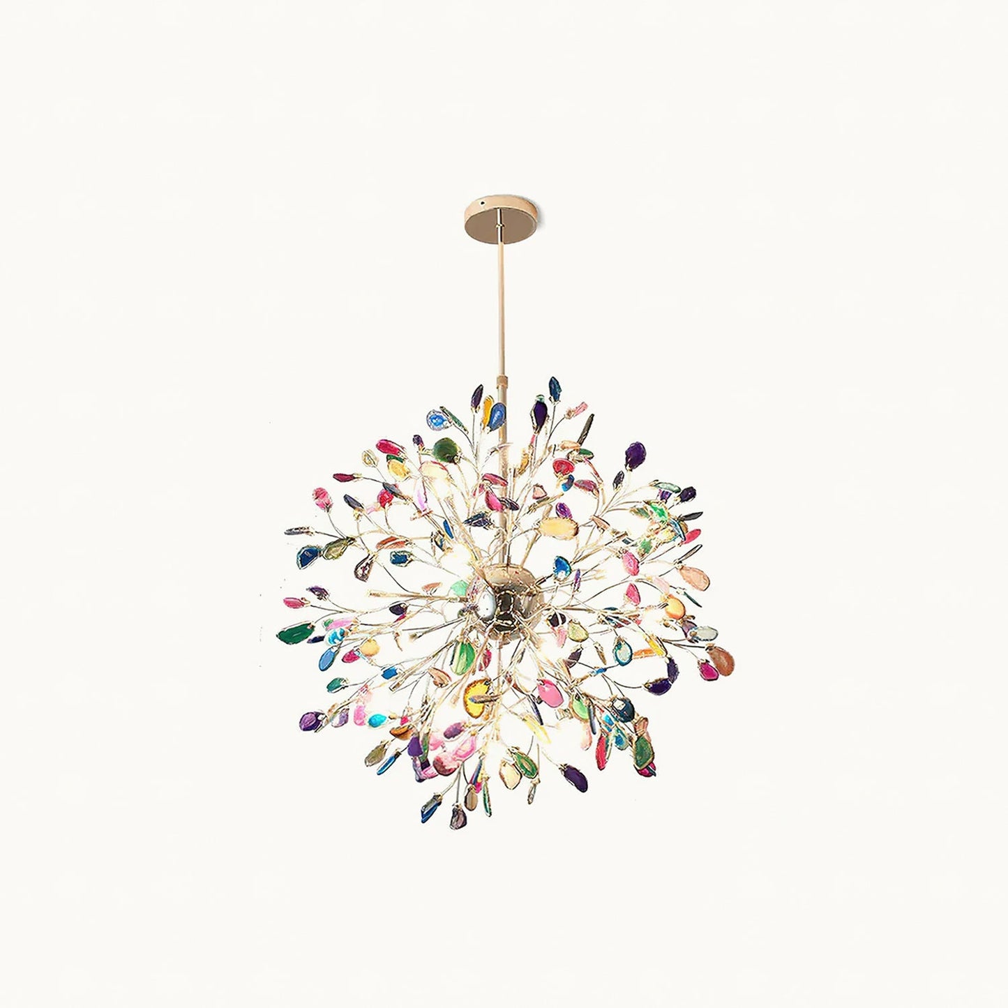 Agaat Kroonluchter met Braziliaanse Edelsteenschijven Roségoud Frame Luxe Hangverlichting voor Eetkamer Woonkamer Slaapkamer