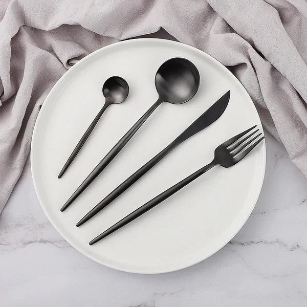 Modern Bestekset 24-Delig Titanium RVS Goud Roségoud Zwart Zwart-Goud Tafelvork Tafelmes Theelepel Eetlepel Glanzende Afwerking
