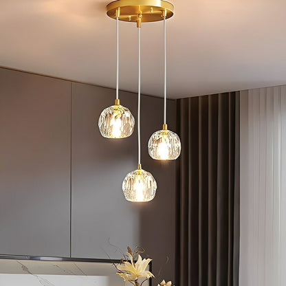 Moderne Minimalistische Luxe Messing Kristallen Hanglamp Met Verstelbare Hoogte En LED Verlichting