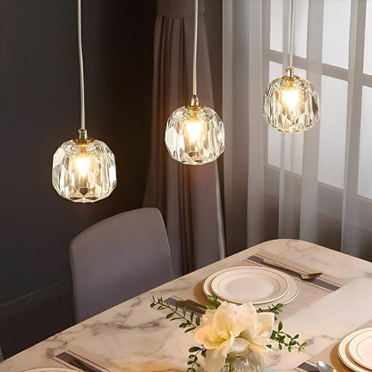 Moderne Minimalistische Luxe Messing Kristallen Hanglamp Met Verstelbare Hoogte En LED Verlichting