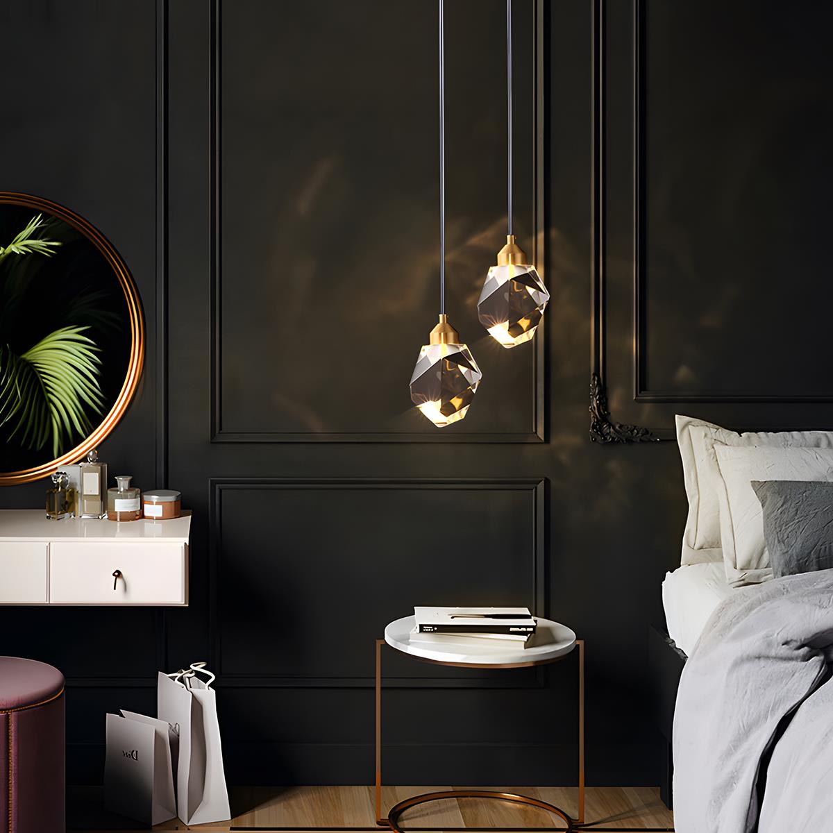 Moderne Minimalistische Luxe Messing Kristallen Hanglamp Met Verstelbare Hoogte En LED Verlichting