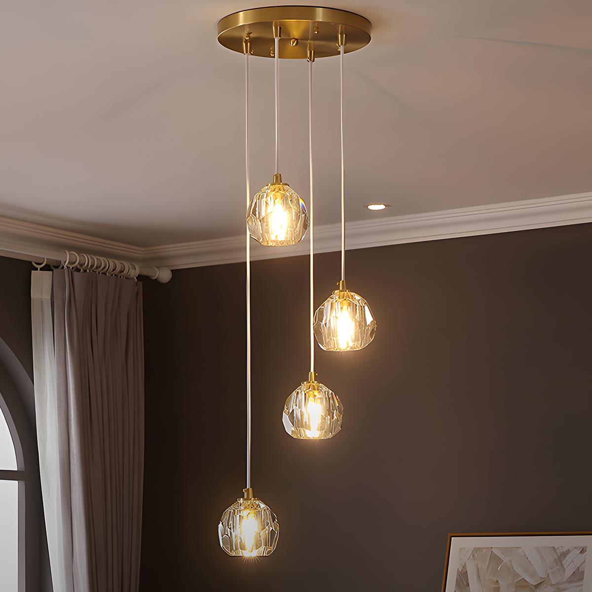 Moderne Minimalistische Luxe Messing Kristallen Hanglamp Met Verstelbare Hoogte En LED Verlichting