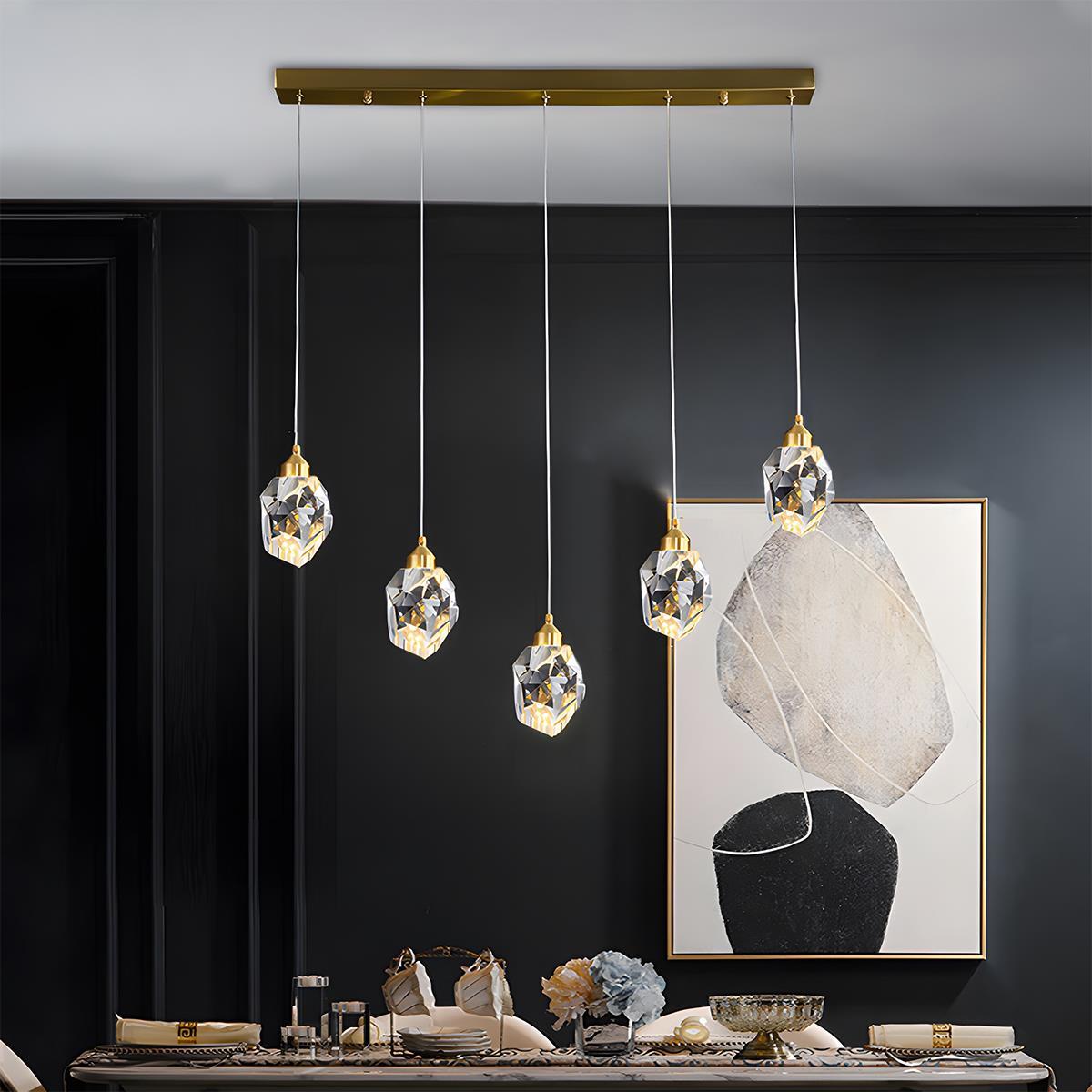 Moderne Minimalistische Luxe Messing Kristallen Hanglamp Met Verstelbare Hoogte En LED Verlichting