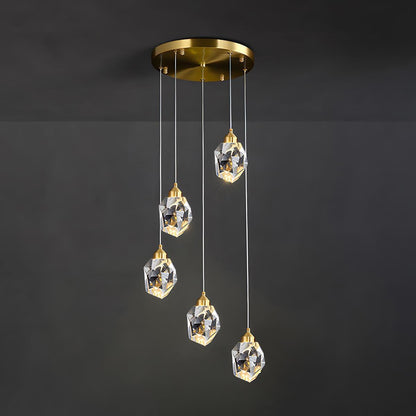 Moderne Minimalistische Luxe Messing Kristallen Hanglamp Met Verstelbare Hoogte En LED Verlichting