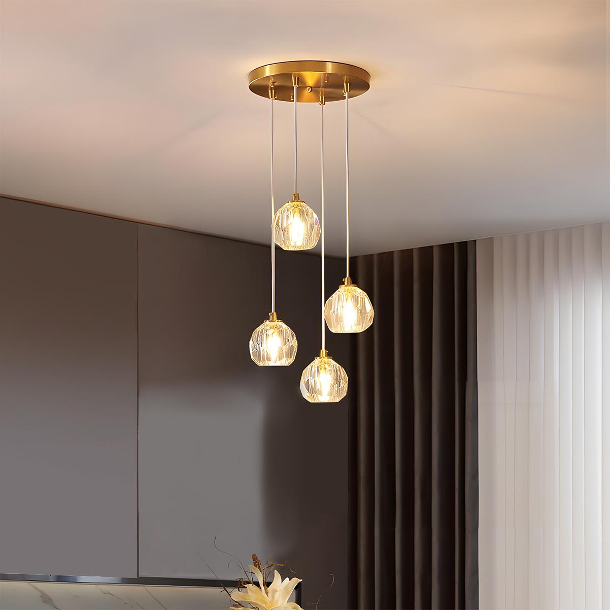 Moderne Minimalistische Luxe Messing Kristallen Hanglamp Met Verstelbare Hoogte En LED Verlichting