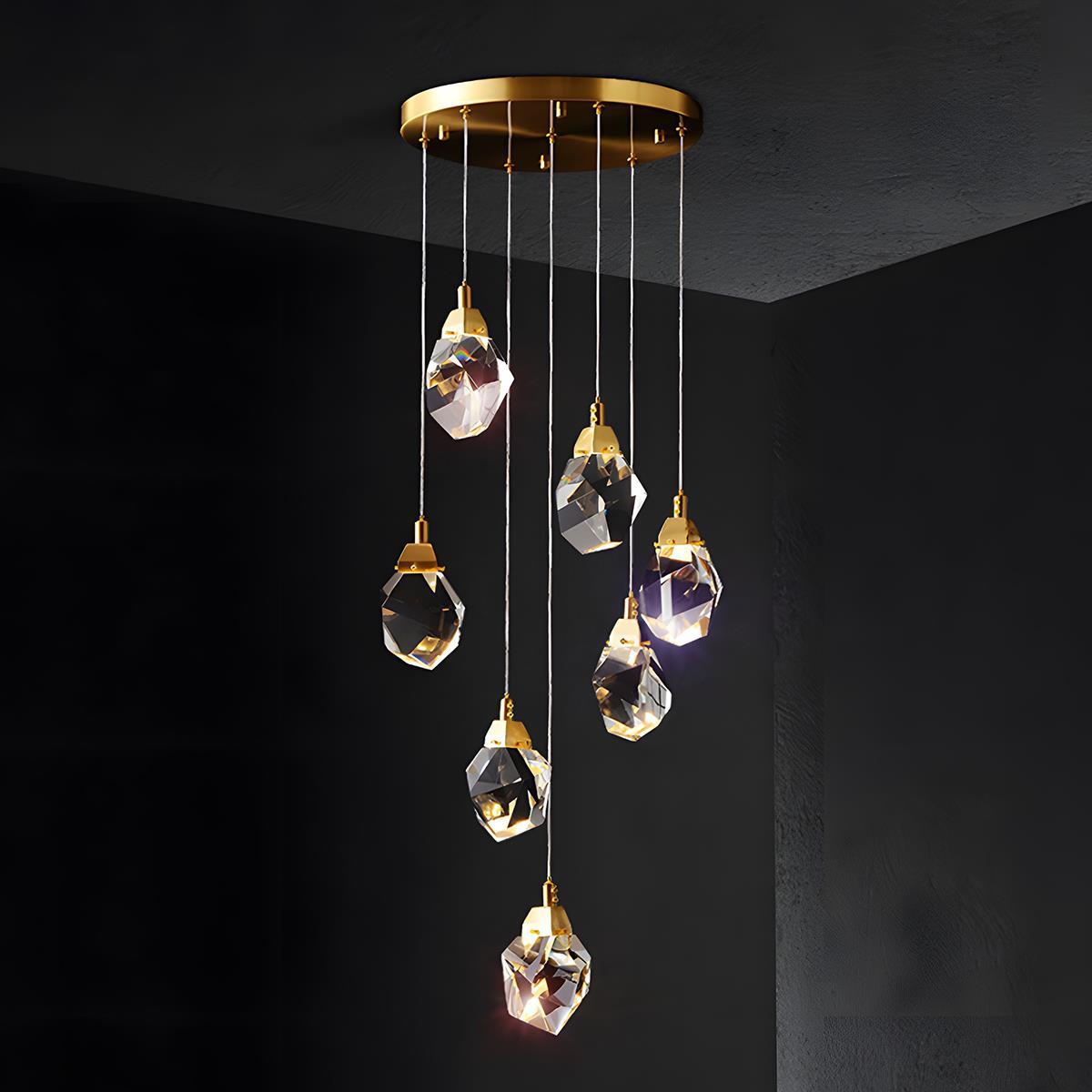 Moderne Minimalistische Luxe Messing Kristallen Hanglamp Met Verstelbare Hoogte En LED Verlichting