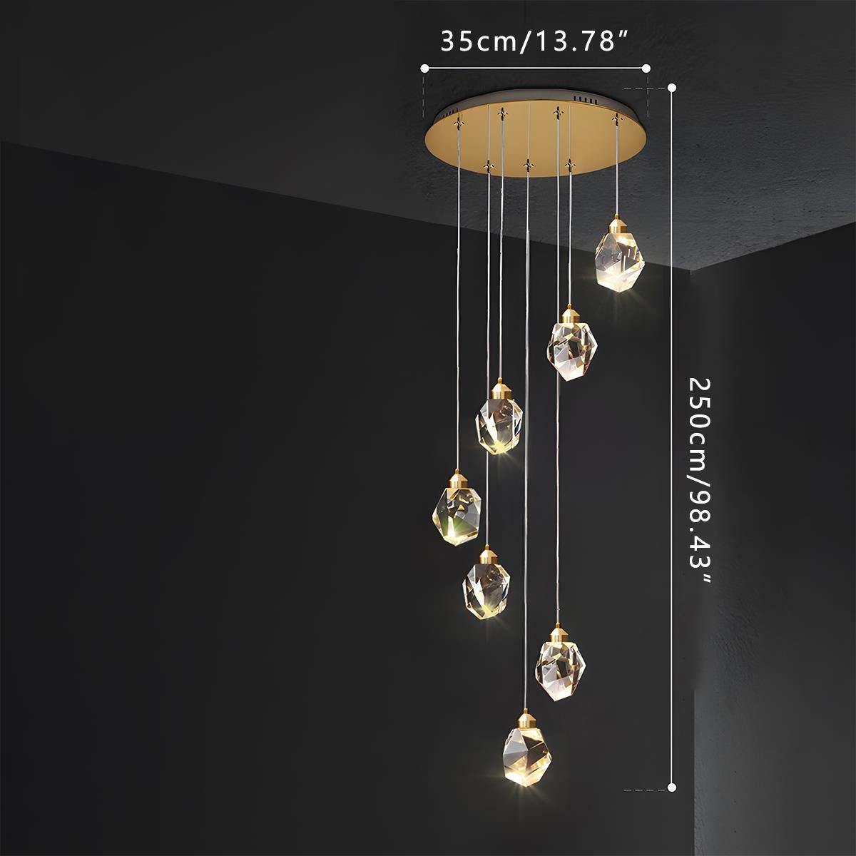 Moderne Minimalistische Luxe Messing Kristallen Hanglamp Met Verstelbare Hoogte En LED Verlichting