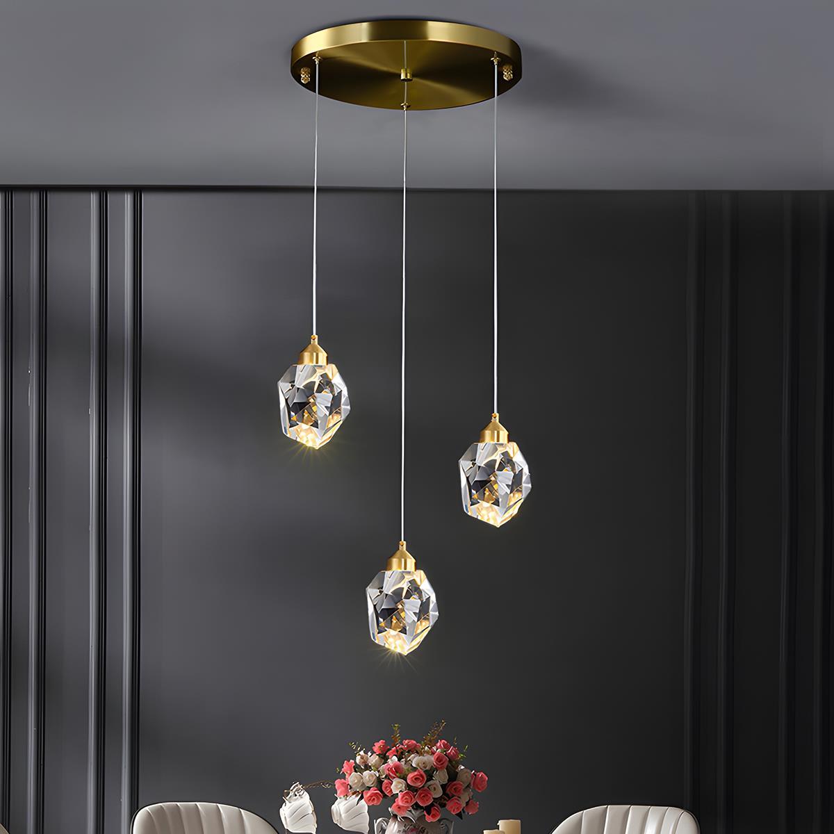 Moderne Minimalistische Luxe Messing Kristallen Hanglamp Met Verstelbare Hoogte En LED Verlichting