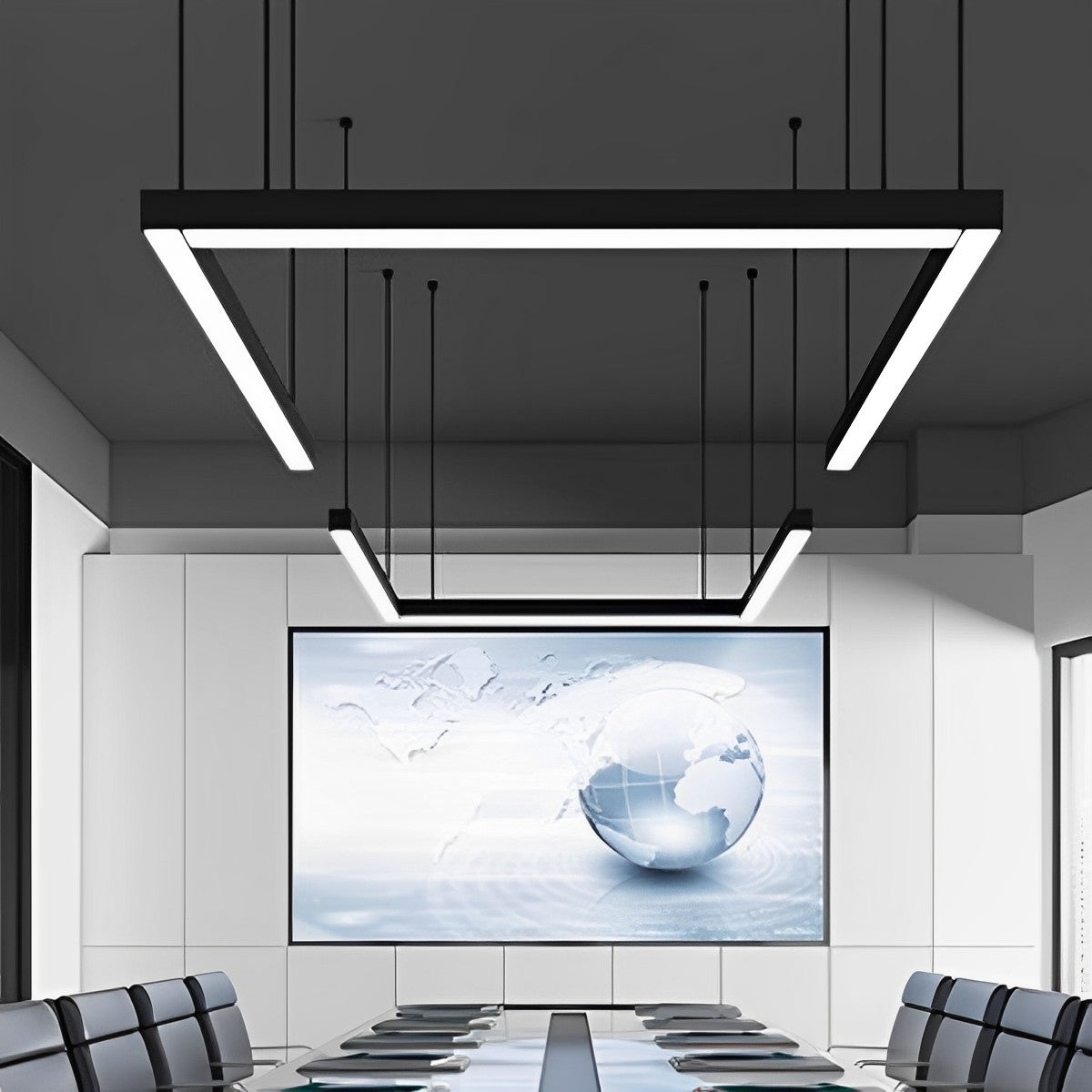 Hanglamp LED Rechthoek Zwart Aluminium Kantoor Vergaderzaal Woonkamer Lineaire Pendellamp Langwerpig Plafondlamp Modern Minimalistische Verlichting