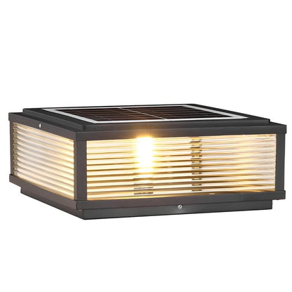 Vierkante Buiten Sokkel Lamp Met Geribbeld Glas En Aluminium Behuizing Voor Tuinpad En Oprit