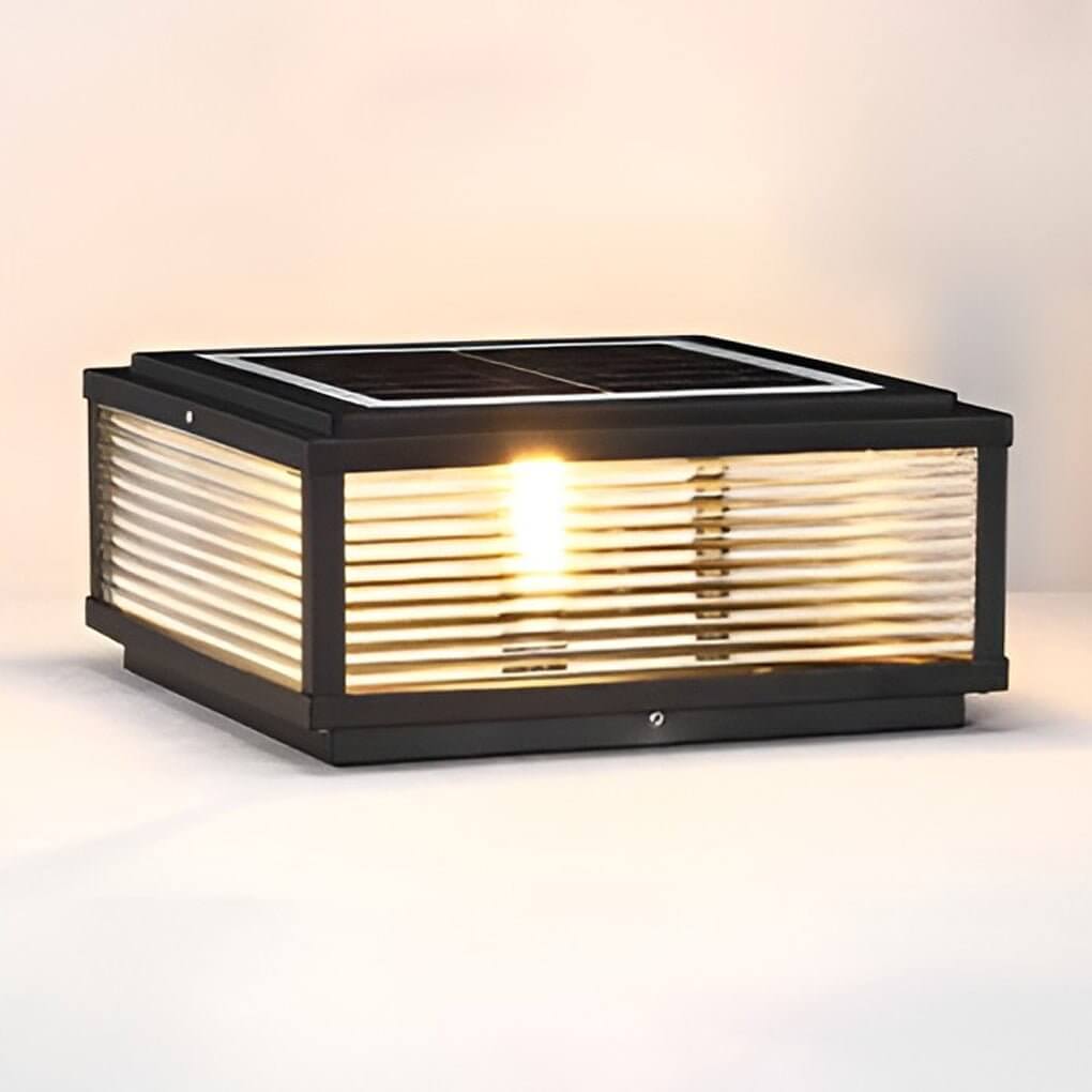 Vierkante Buiten Sokkel Lamp Met Geribbeld Glas En Aluminium Behuizing Voor Tuinpad En Oprit