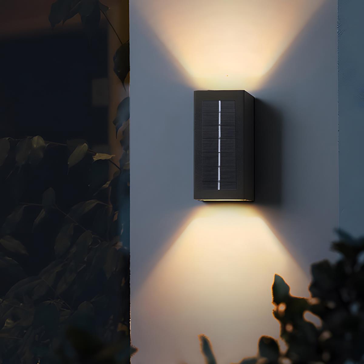 Solar Buitenlamp Up Down LED Aluminium Zwart Tuin Voordeur Veranda IP65 Wandlamp Zonne-energie Boven Onder Verlichting Modern Minimalistisch