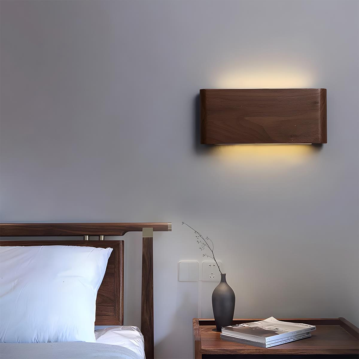 Wandlamp Hout Walnoot LED 6W Binnen Woonkamer Slaapkamer Rechthoek Dimbaar Wandverlichting Japandi Interieur Sfeerverlichting