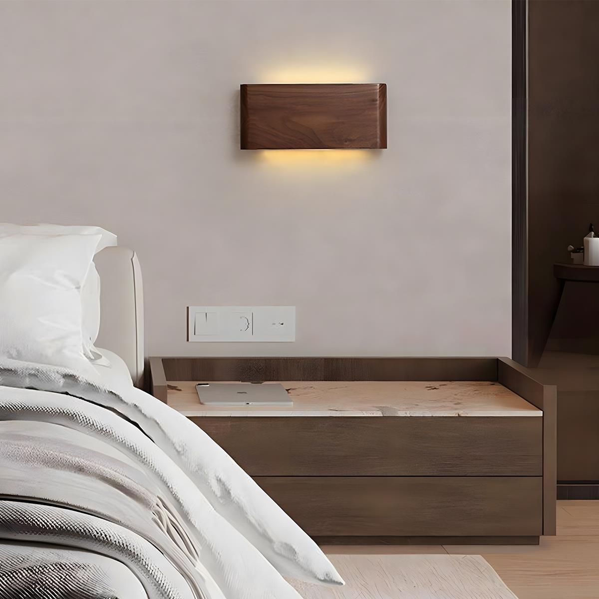 Wandlamp Hout Walnoot LED 6W Binnen Woonkamer Slaapkamer Rechthoek Dimbaar Wandverlichting Japandi Interieur Sfeerverlichting