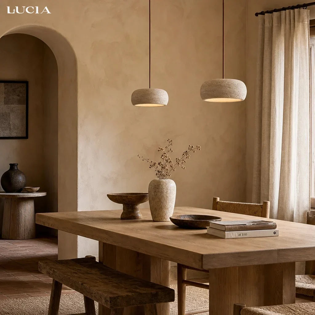 Travertijn Hanglamp Vintage Crème Natuursteen Wabi Sabi Stijl Eetkamer Slaapkamer