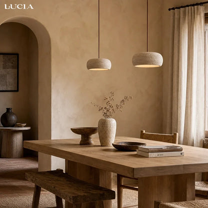 Travertijn Hanglamp Vintage Crème Natuursteen Wabi Sabi Stijl Eetkamer Slaapkamer